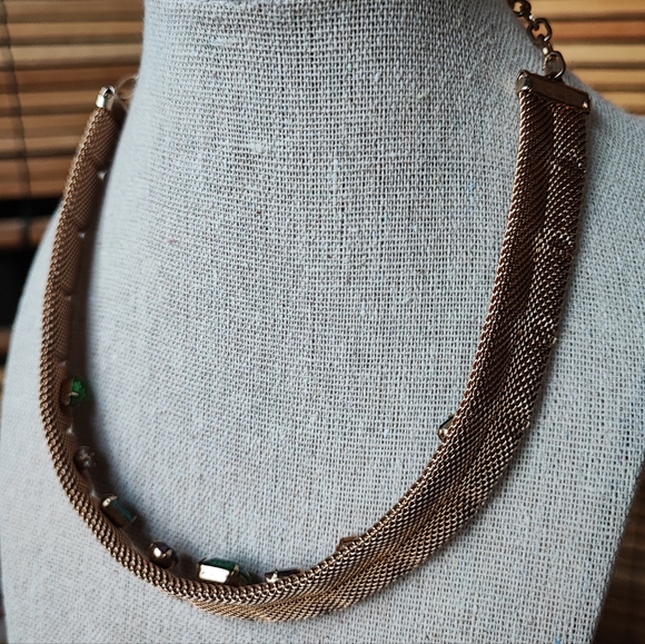 Unsigned Hobe? Mesh Prong Set Gold Tone Mesh Necklace and Bracelet Vintage EUC - Picture 10 of 11